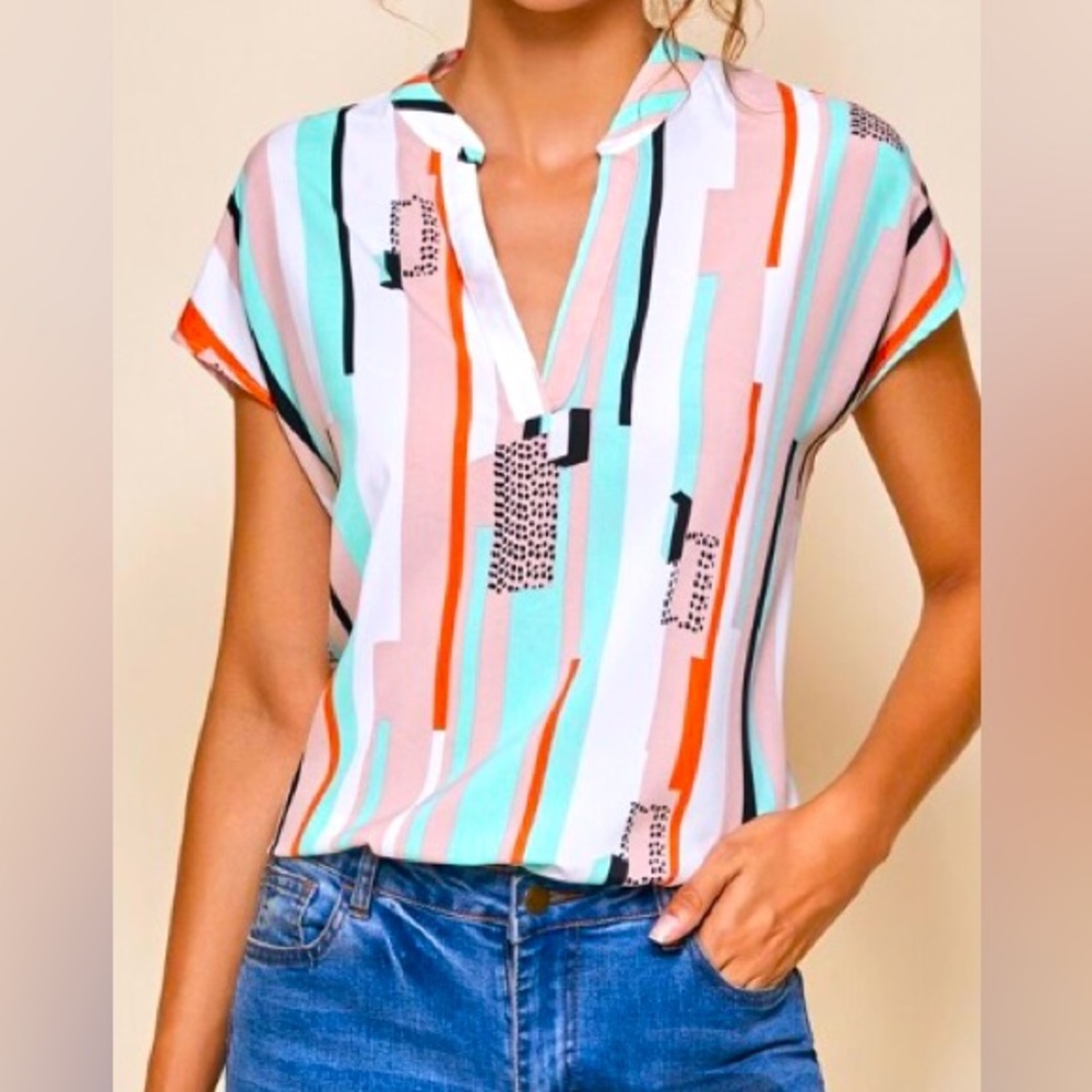 SHEIN Unity Notch Neck Batwing Sleeve Striped Top size M